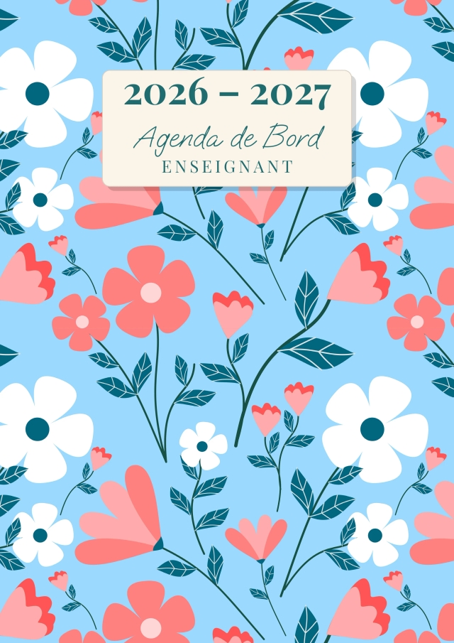 Agenda de Bord Enseignant — Fleurs sur fond azur
